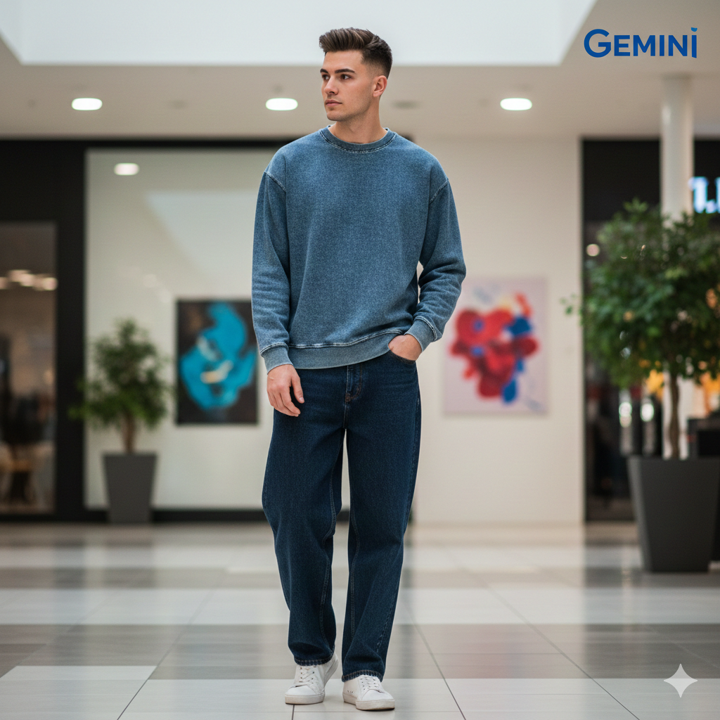 시그니처 데님 크롭 맨투맨